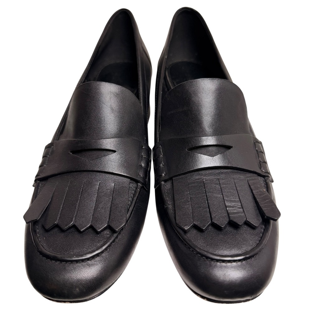 Michael Kors Declan Black Leather Kiltie Fringe Block‎ Heel Loafers Size 8 - Picture 2 of 14